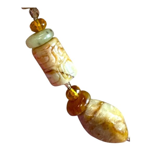 Vintage Carved Carnelian Jade Beaded Necklace Stone Beads Y Drop 18" Gemstone - Picture 7 of 9